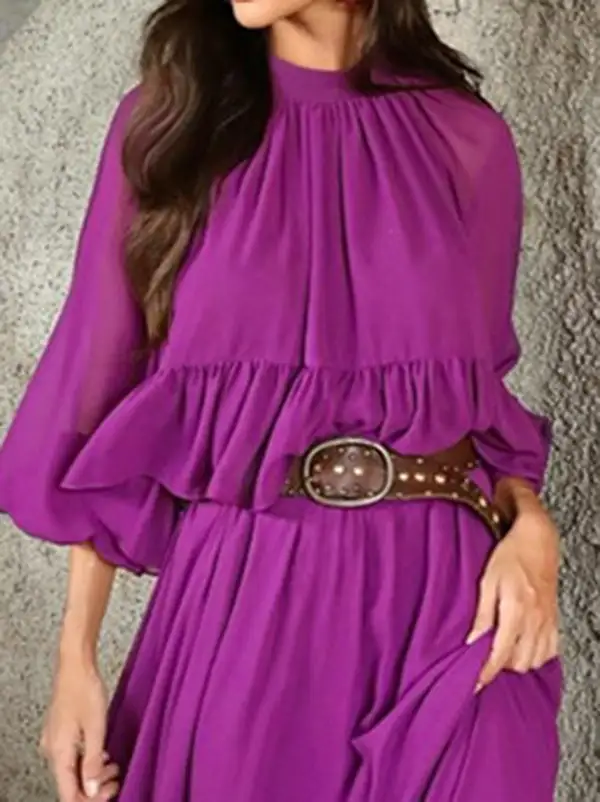 Flared Loose Pleated Neck Maxi Dress