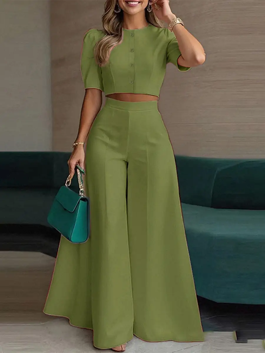 High Waist Relaxed Blouse And Pants Set