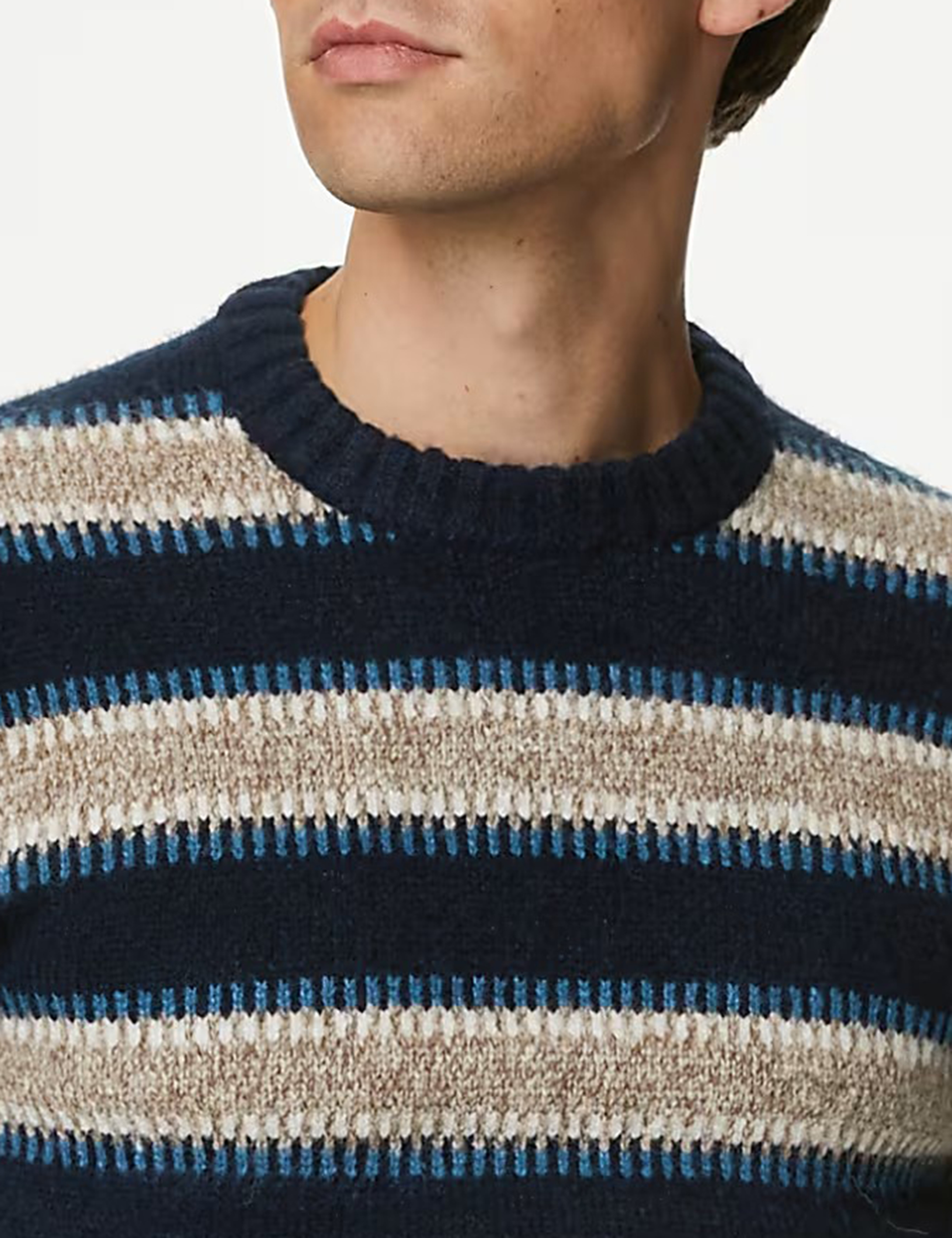 Blue Beige Striped Crew Neck Jumper
