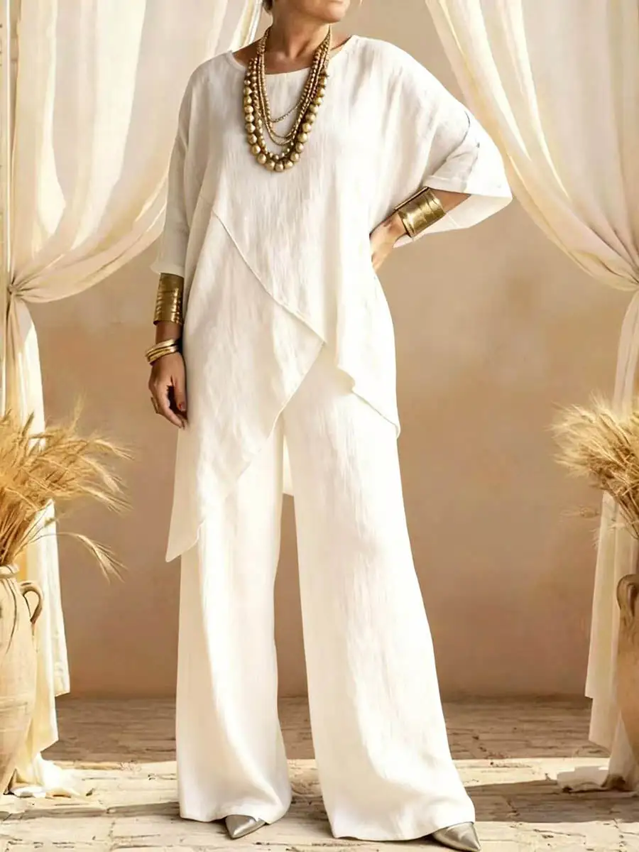 Relaxed Asymmetric Blouse And Pants Set
