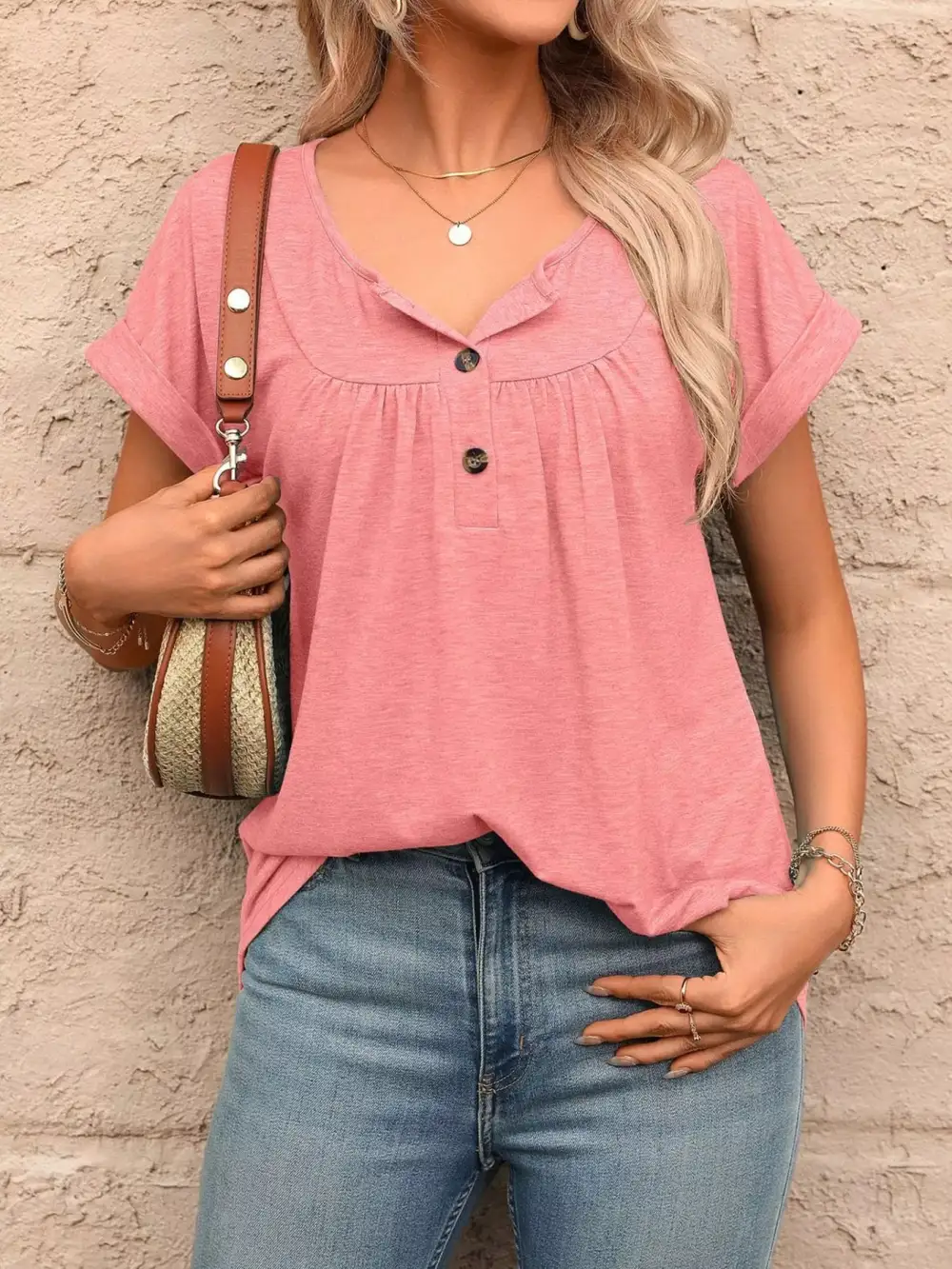 Casual Button Detail Henley T Shirt