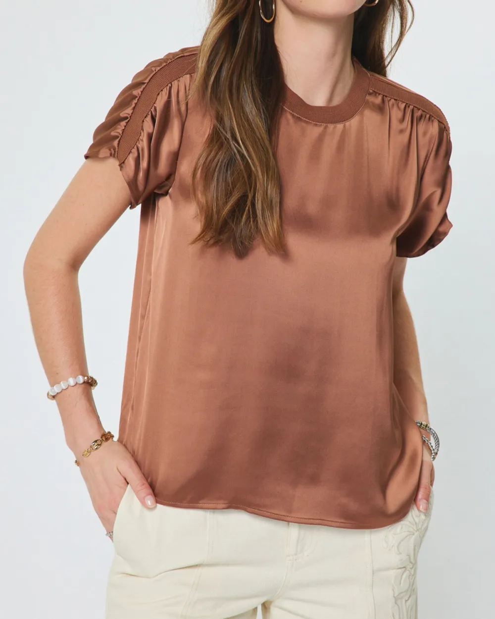 Relaxed Contrast Hem Silk Top