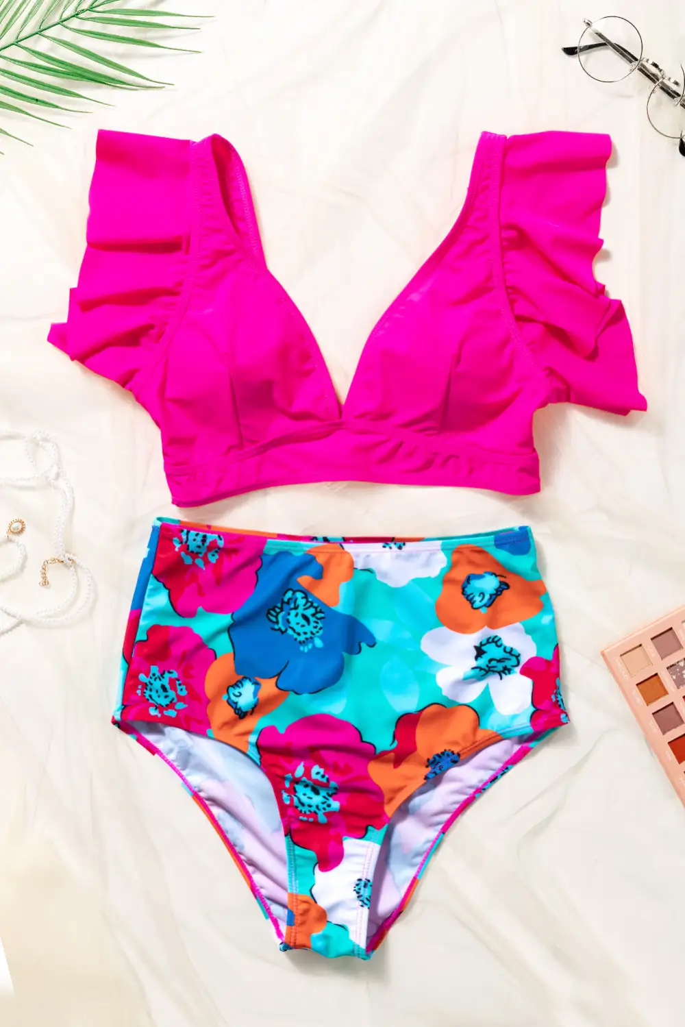 Floral Print High Bikini Bottom Swim Set