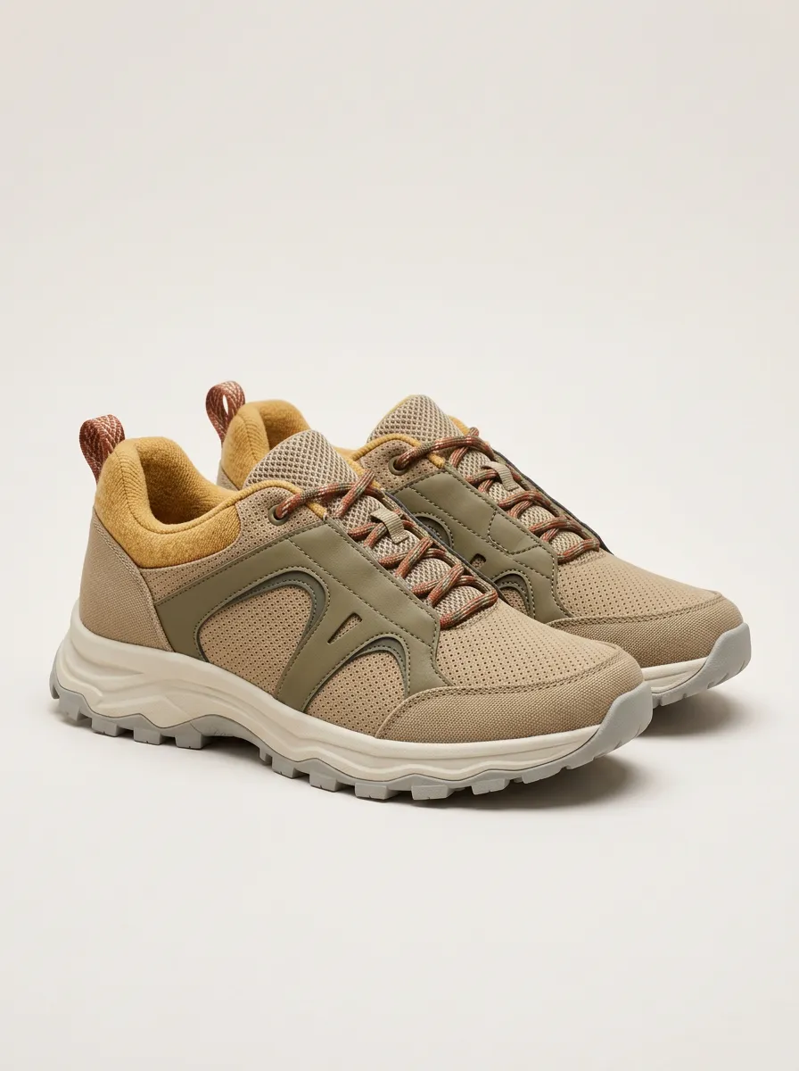 Women's Comfort Walk Khaki Mesh Patterned Casual Sneakers