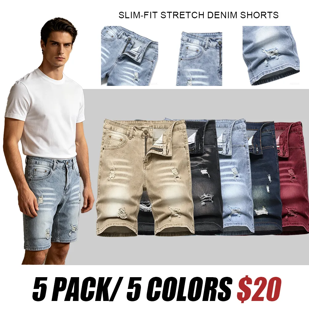 🛒 90% OFF NOW!2026 New Men'S Multi Pack Slim Fit Stretch Denim Shorts Ripped Skinny Jean Shorts For Men