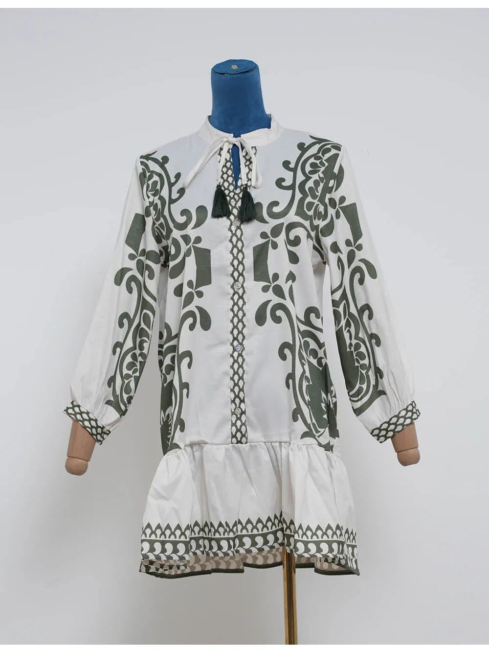 Boho Fringle Neck Long Sleeves Mini Dress
