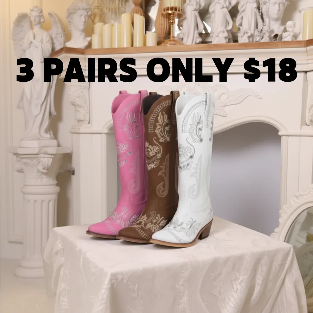 Women's Sparkly Rhinestone Cowboy Boots with Embroidery & Pointed Toe