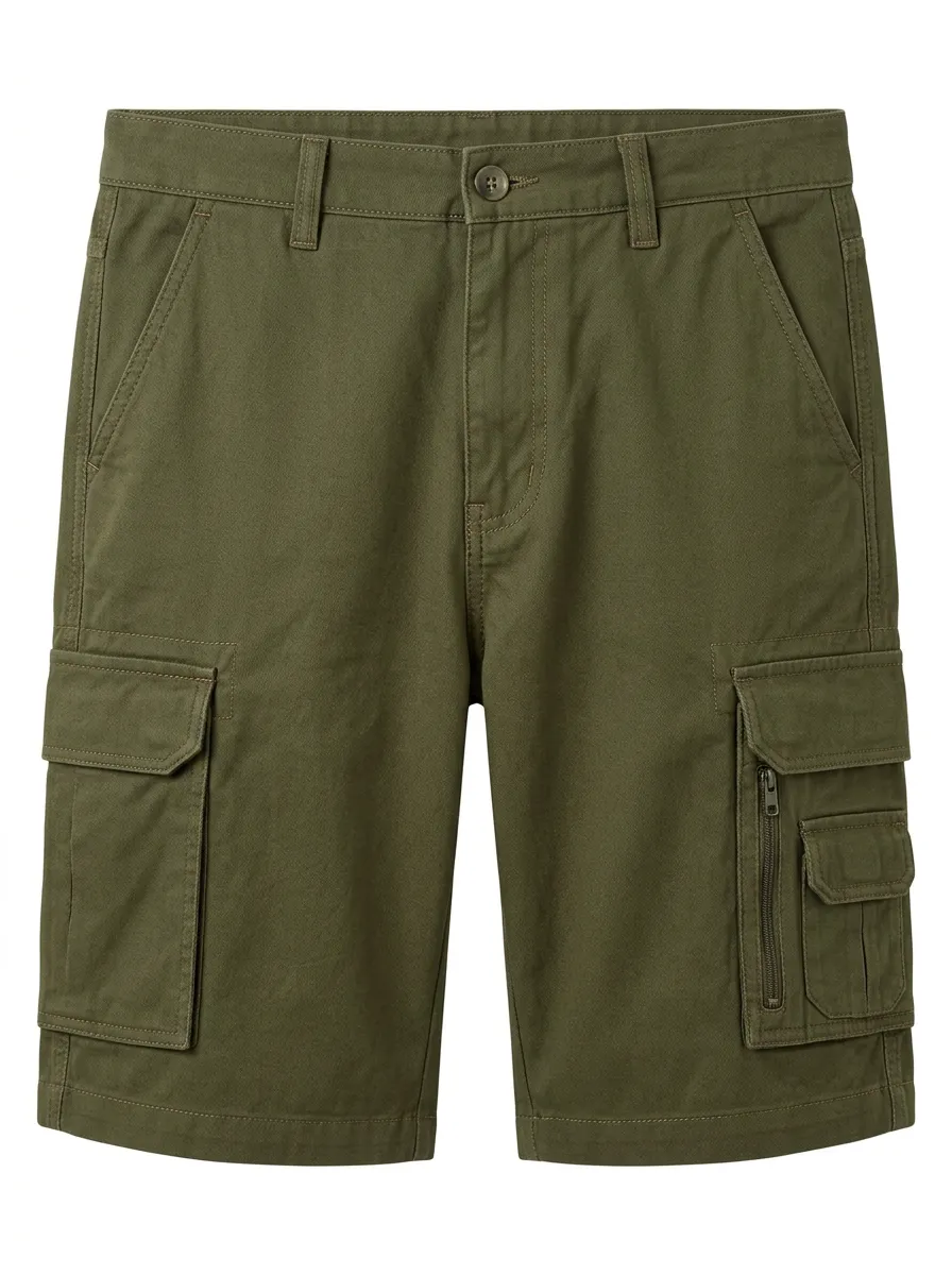 Men's Olive Green Multi-Pocket Tactical Cargo Shorts