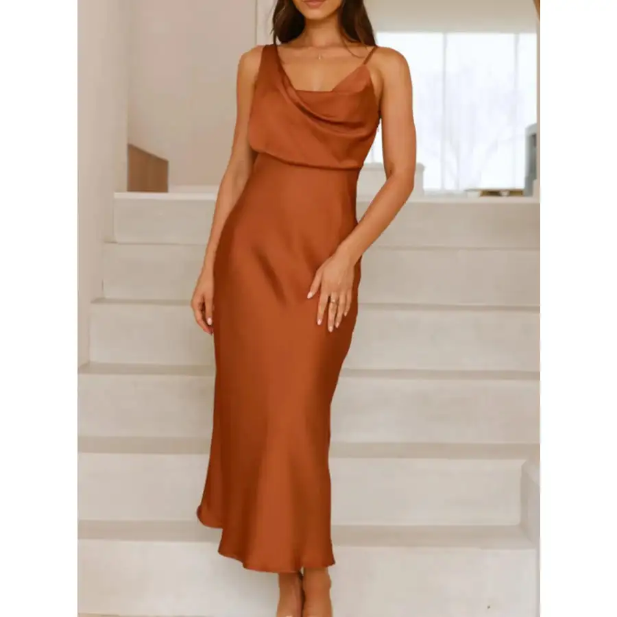 Satin Asymmetrical Midi Dress