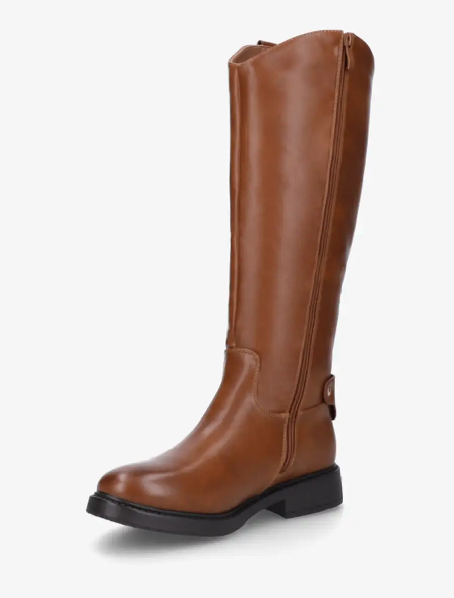Modern Riding Block Heel Faux Leather Knee High Boots