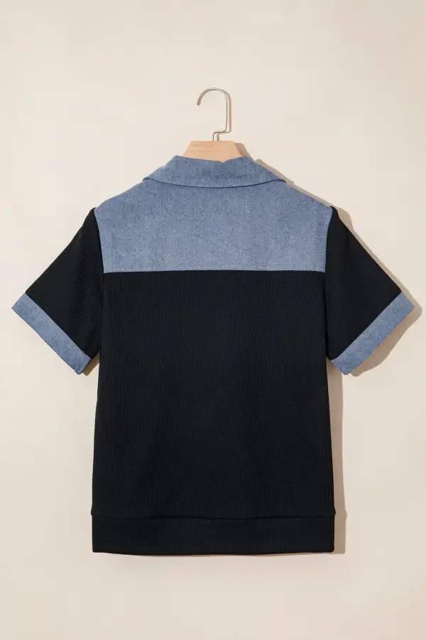 Colorblock Waffle-Knit Knit Polo Shirt