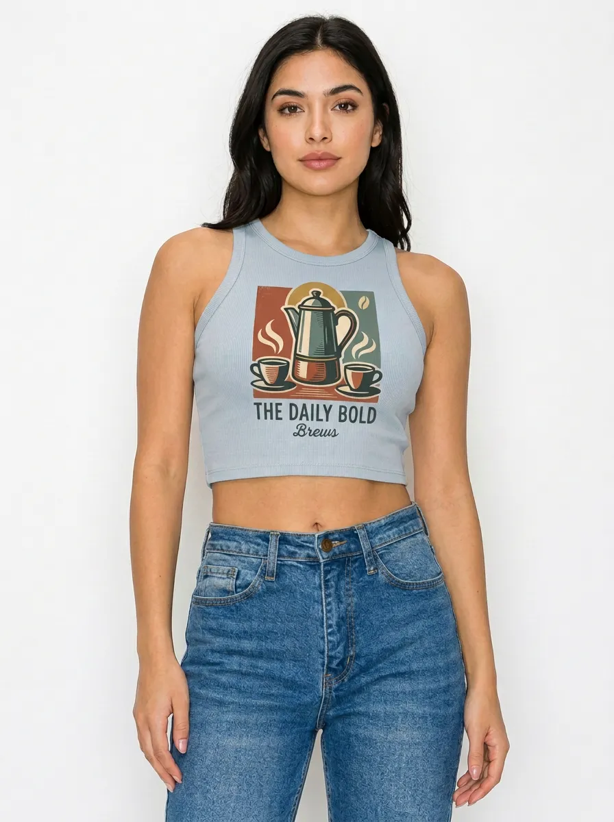 Women's Coffee Lover Daily Bold Brews Printed Crop Tank Top