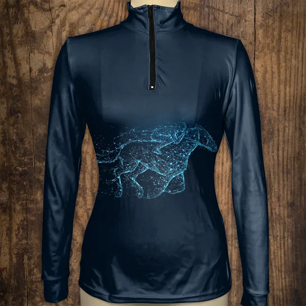Women's Riding Style Horse And Rider Print Long Sleeve Splicing Casual Shirt