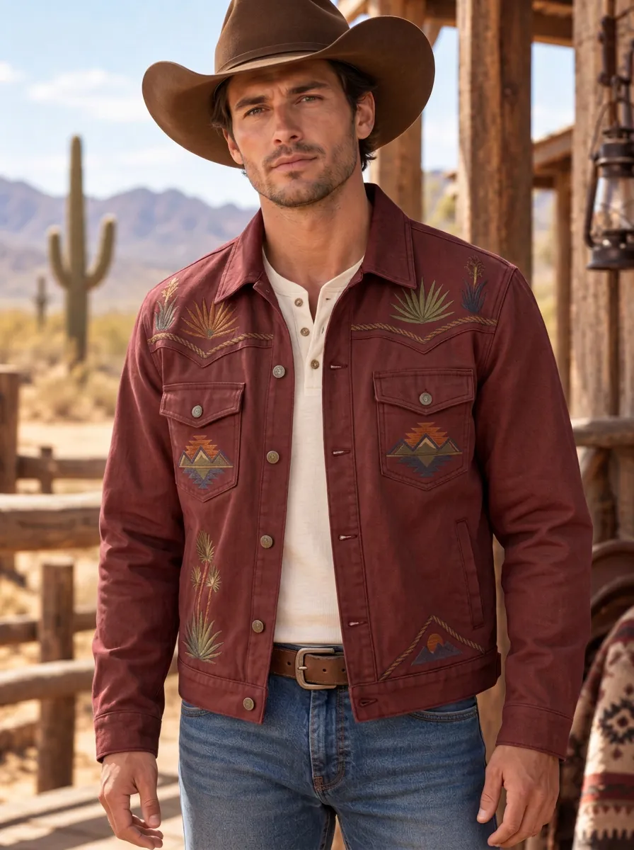 Men's Classic Western Cowboy Cactus Desert Mountain Jacket