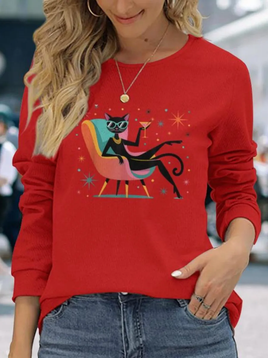 Cool Black Cat Printed T-Shirt