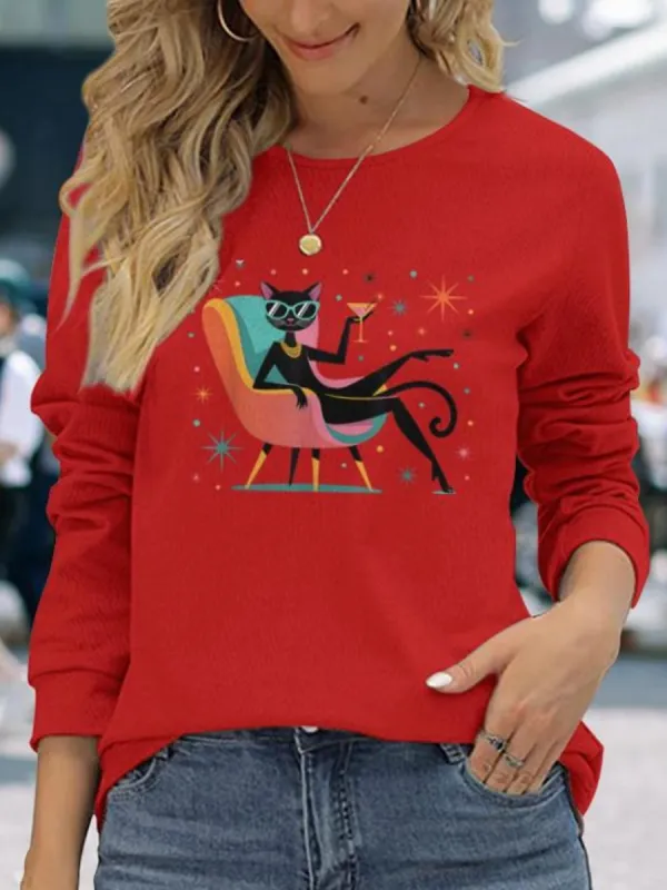 Cool Black Cat Printed T-Shirt