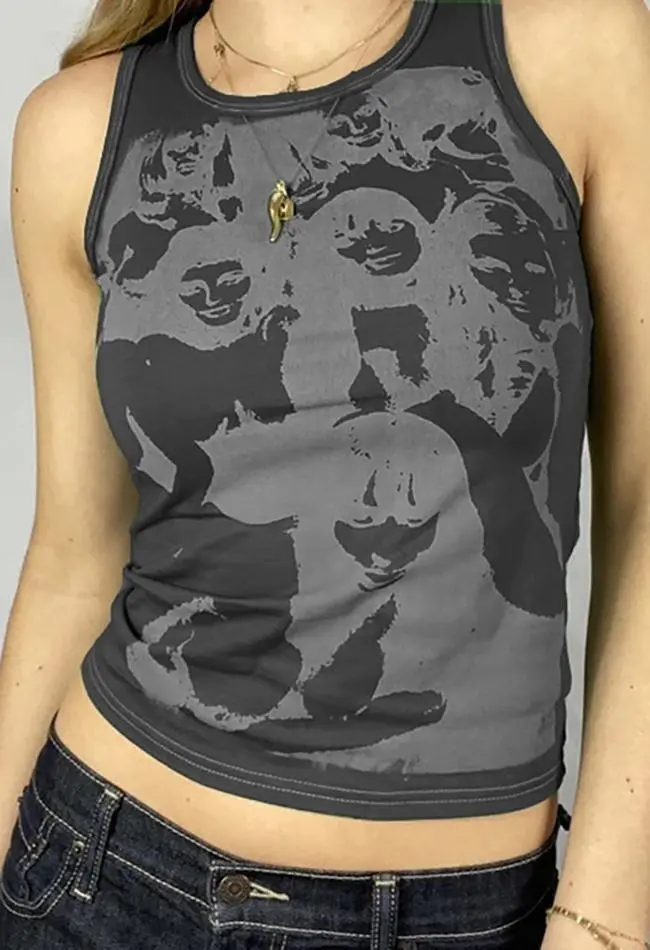 Crew-Neck Floral Cropped Slim-Fit Tank Top