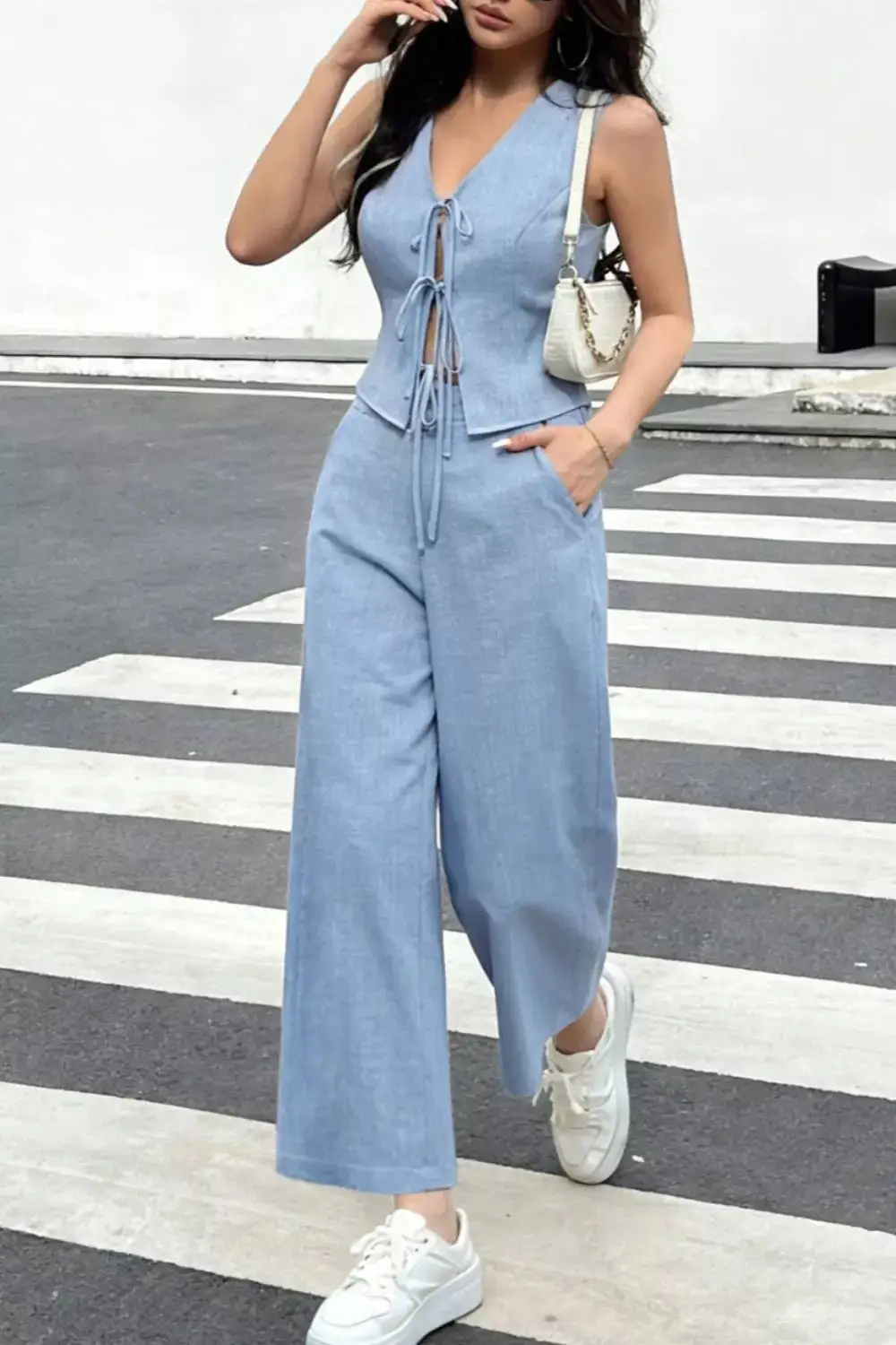 Easygoing Wide Leg Tie Jumpsuit