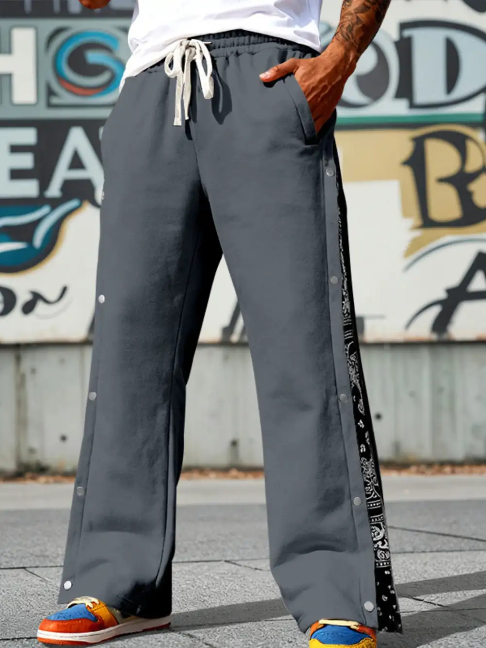 Men's Full Size Side Snap Wide Leg Pants