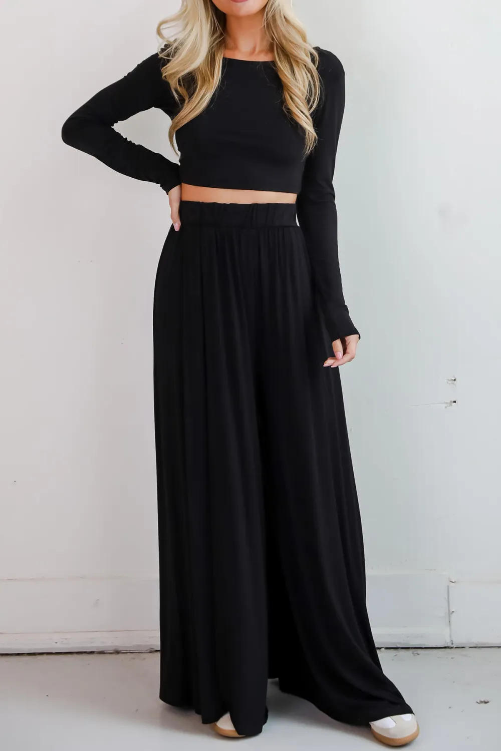 Step Black Pleated Wide Leg Pants