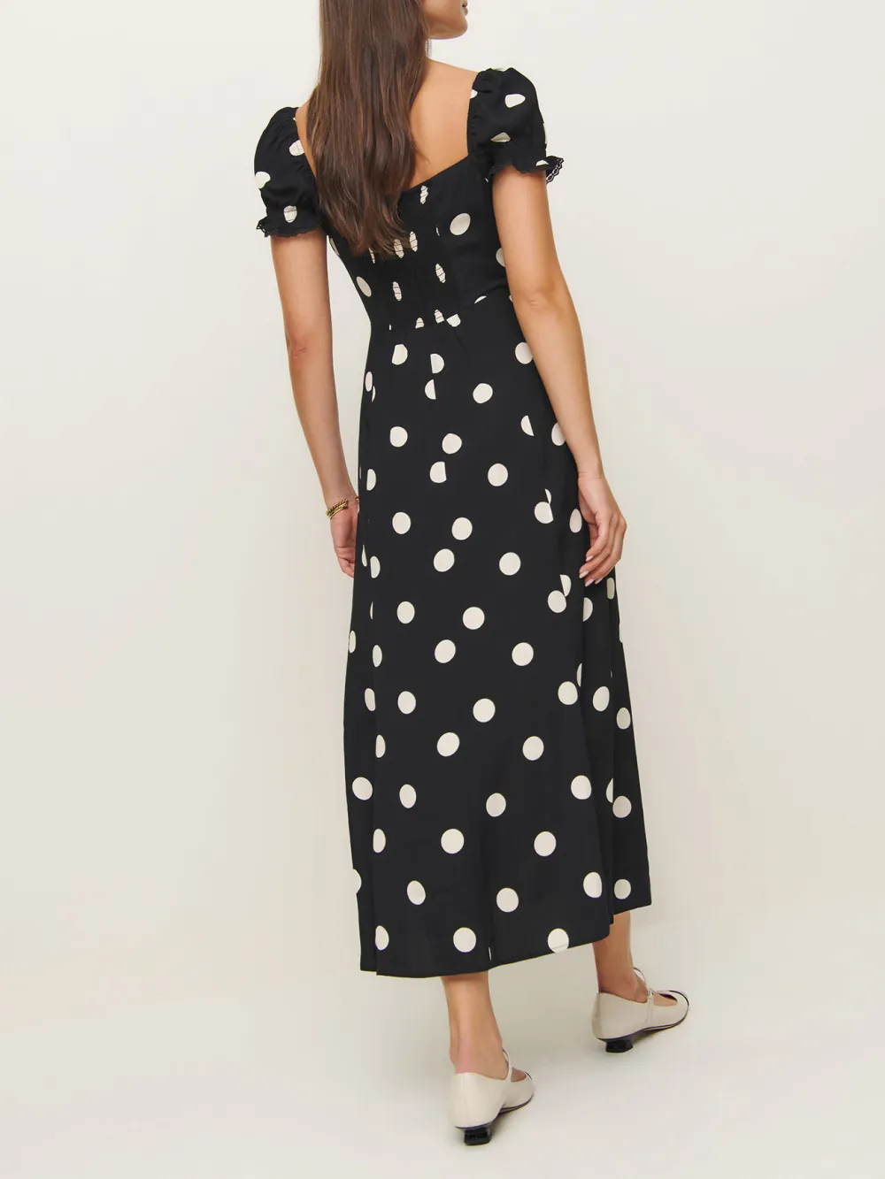 Gingham Puff Sleeve V Neck Maxi Dress