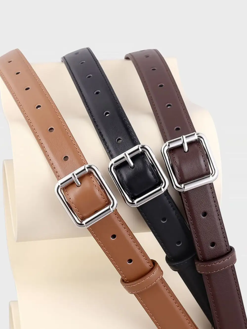 Modern Square Buckle Leather Belt