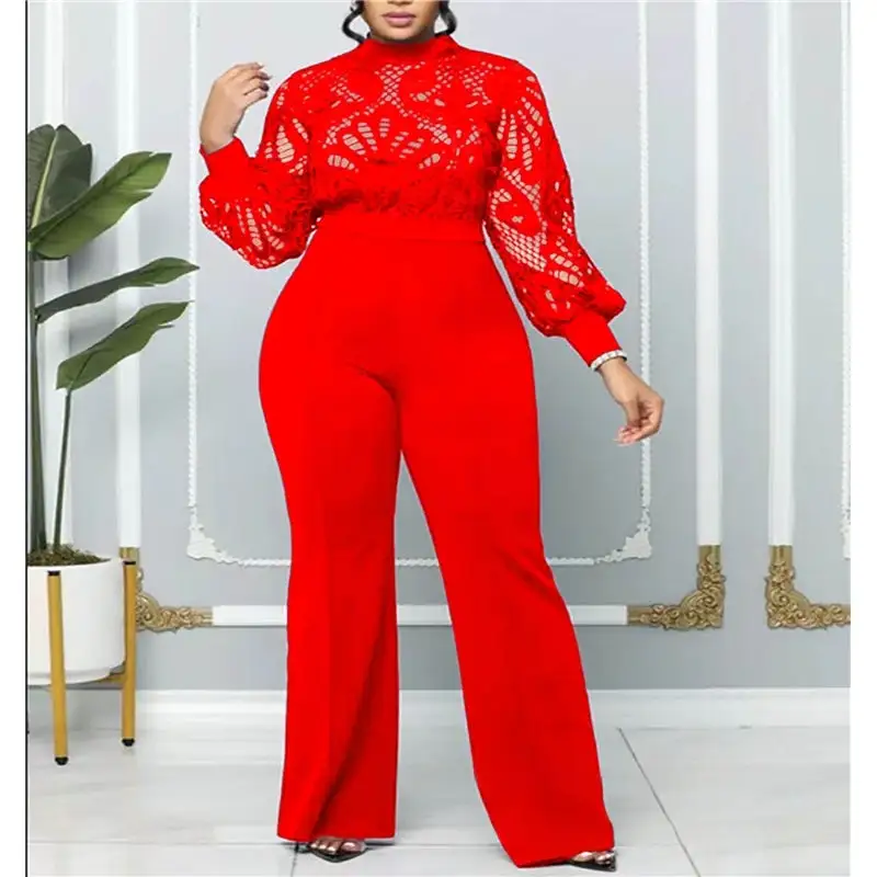 Lace Trim Casual Jumpsuit Pants