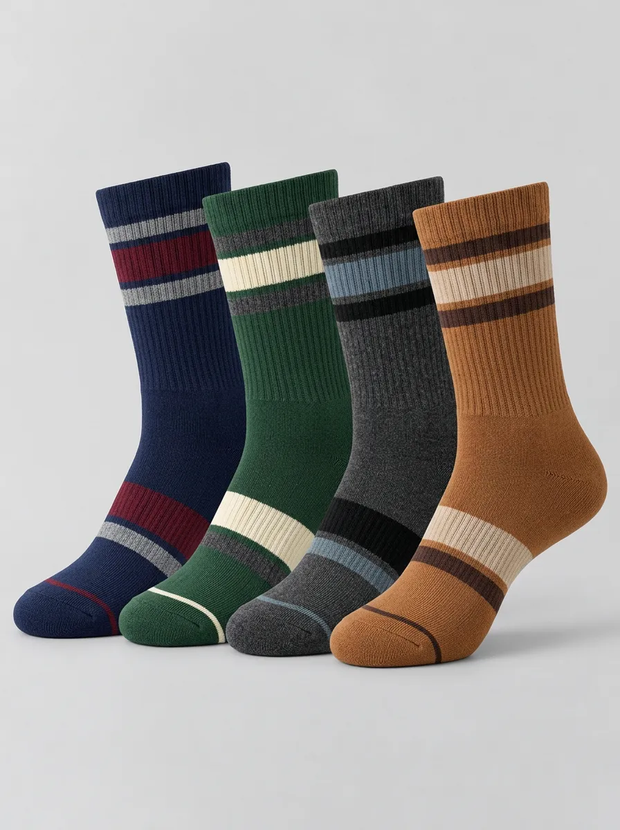 Men's Vintage Multi-Color Striped Ribbed Crew Socks 4-Pack