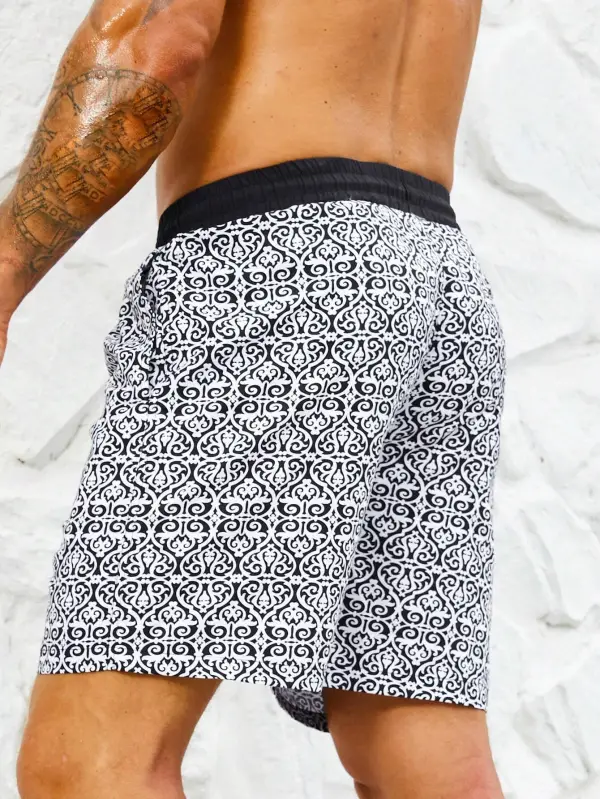 Men's Tropical Print Drawstring Beach Shorts
