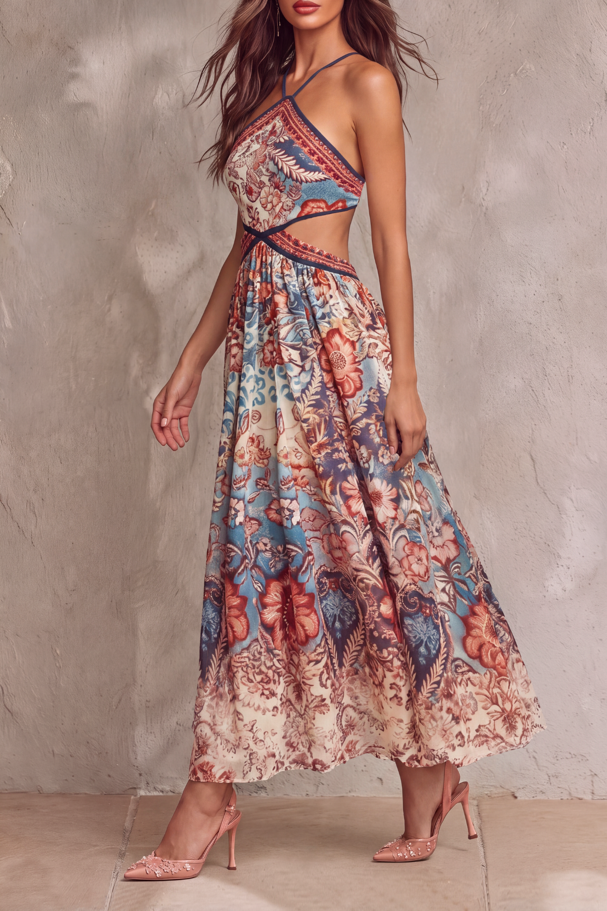 Cutout Floral Midi Dress