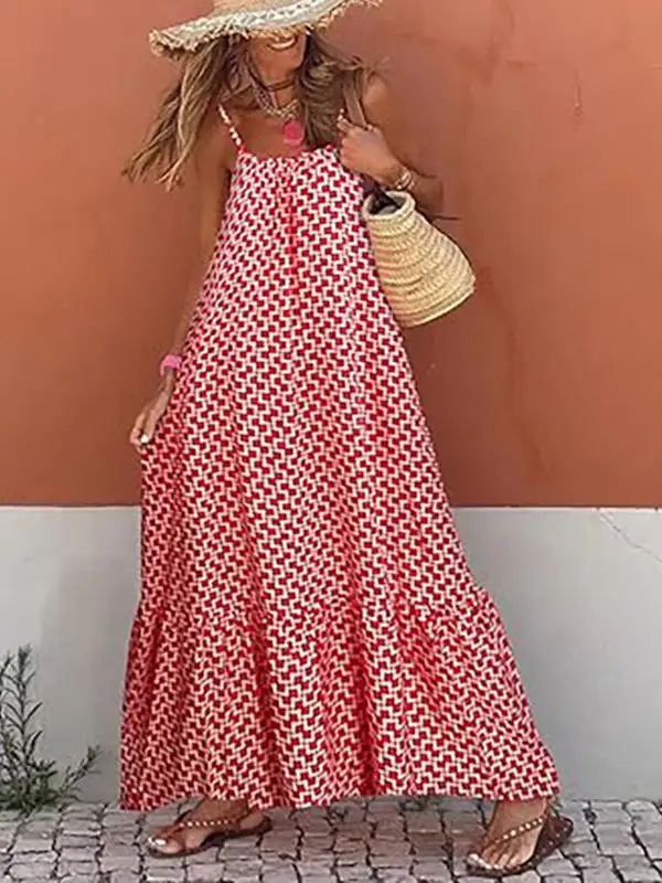 Abstract Print V Neck Maxi Dress