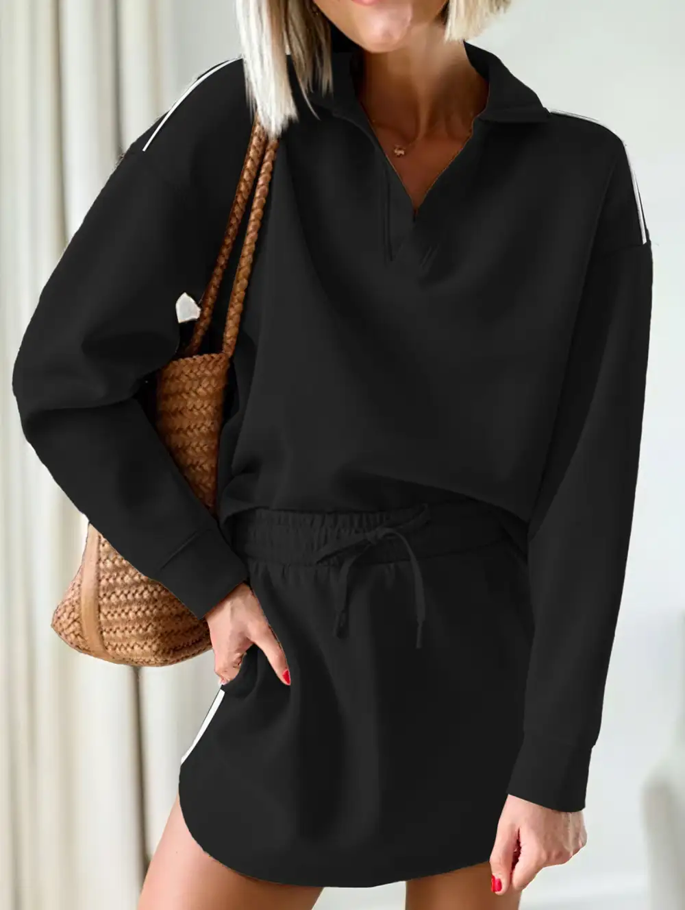 Sport Collar Top Skirt Set