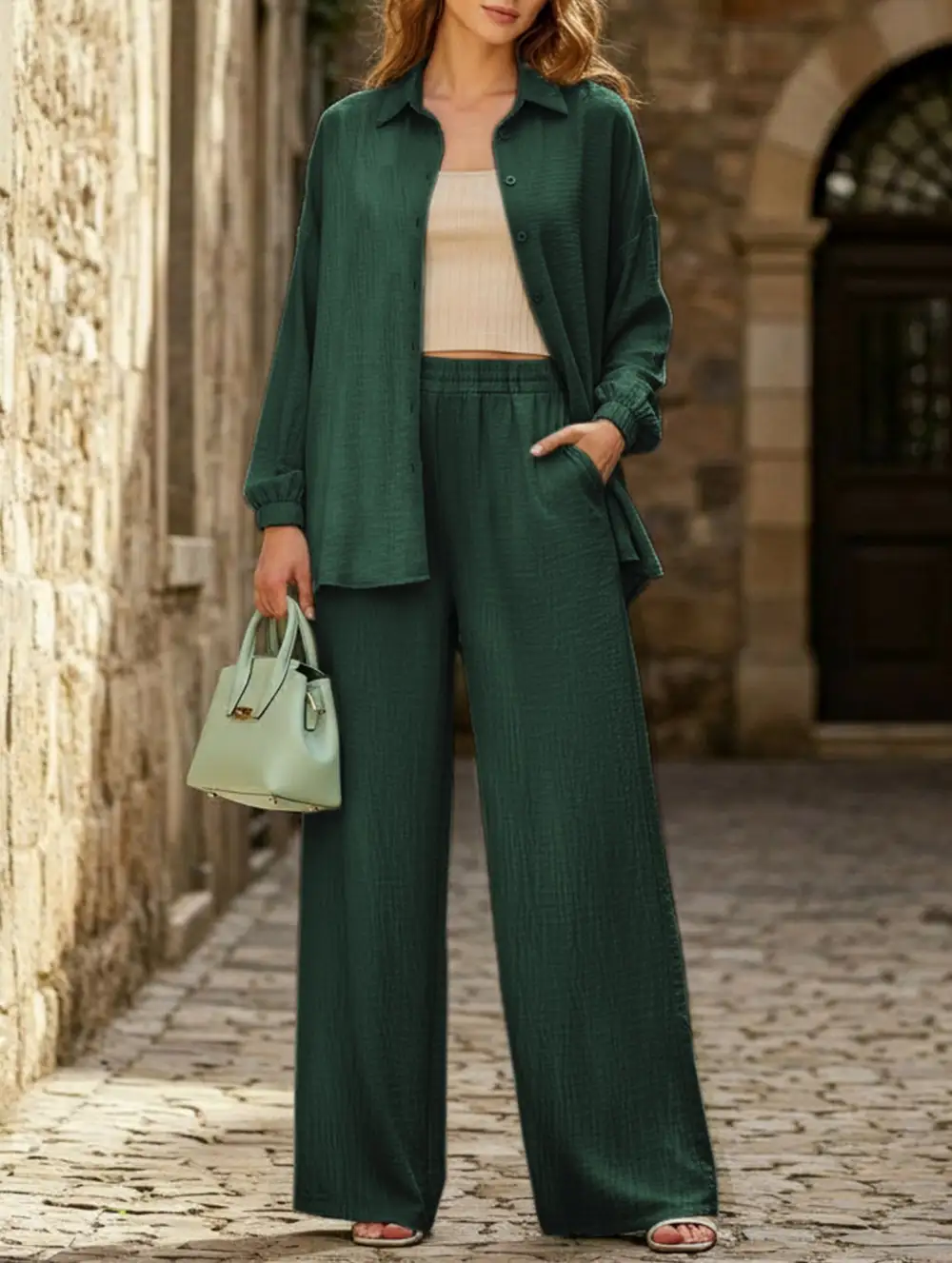 Long-Sleeved Lapel Shirt and Trousers Suit