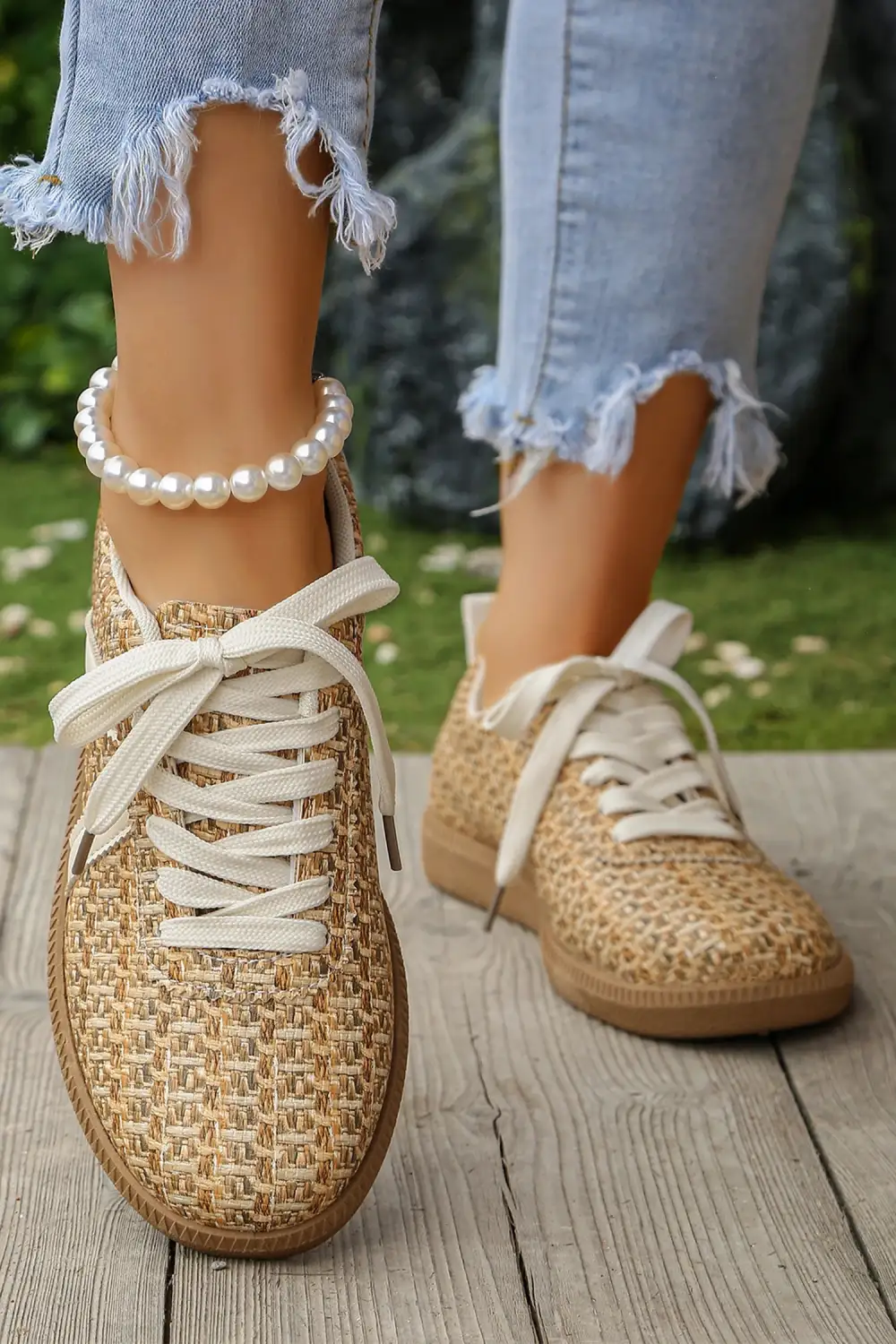 Woven Lace-Up Casual Sneakers