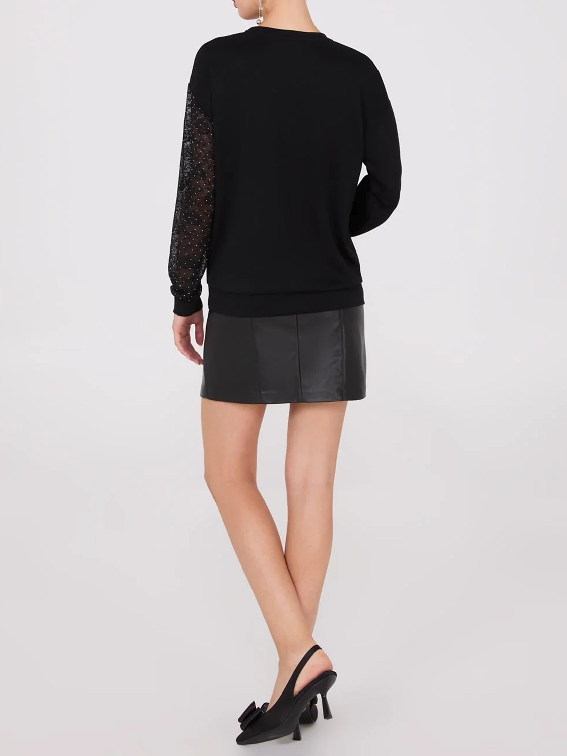 Drop Shoulder Sweater With Lace & Rhinestone Sleeve