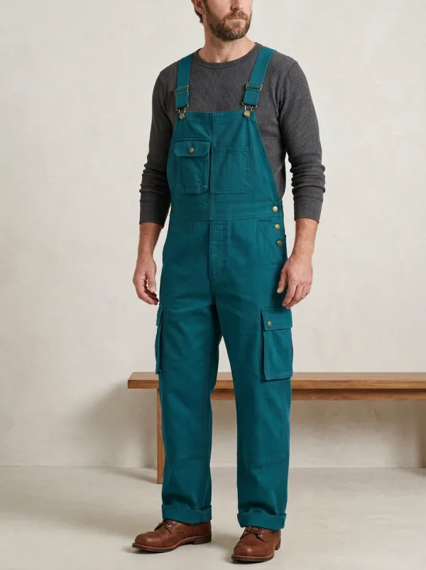 Men's Olive Green Cargo Utility Bib Overalls