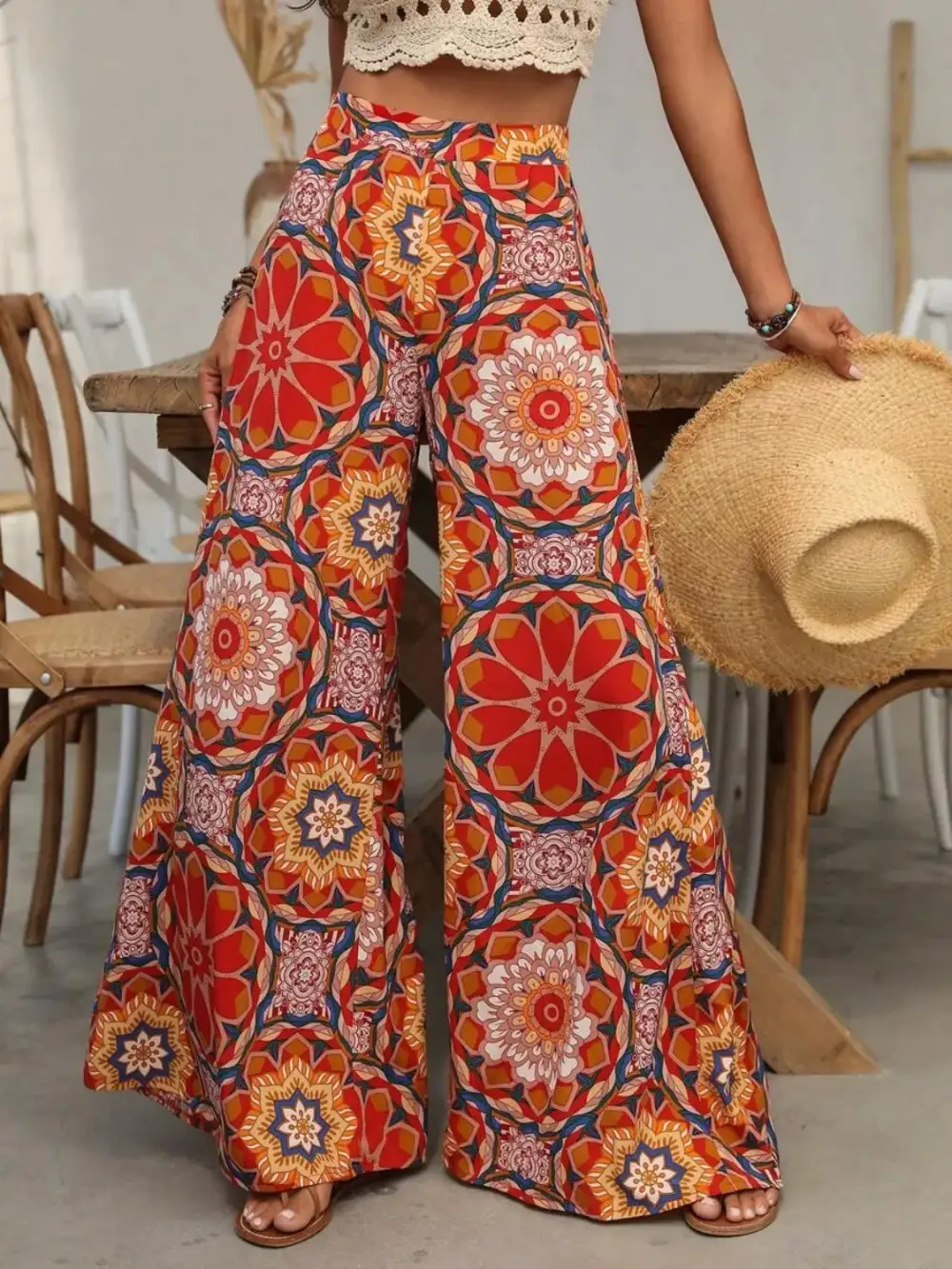 Everyday Wide Leg Printed Pants