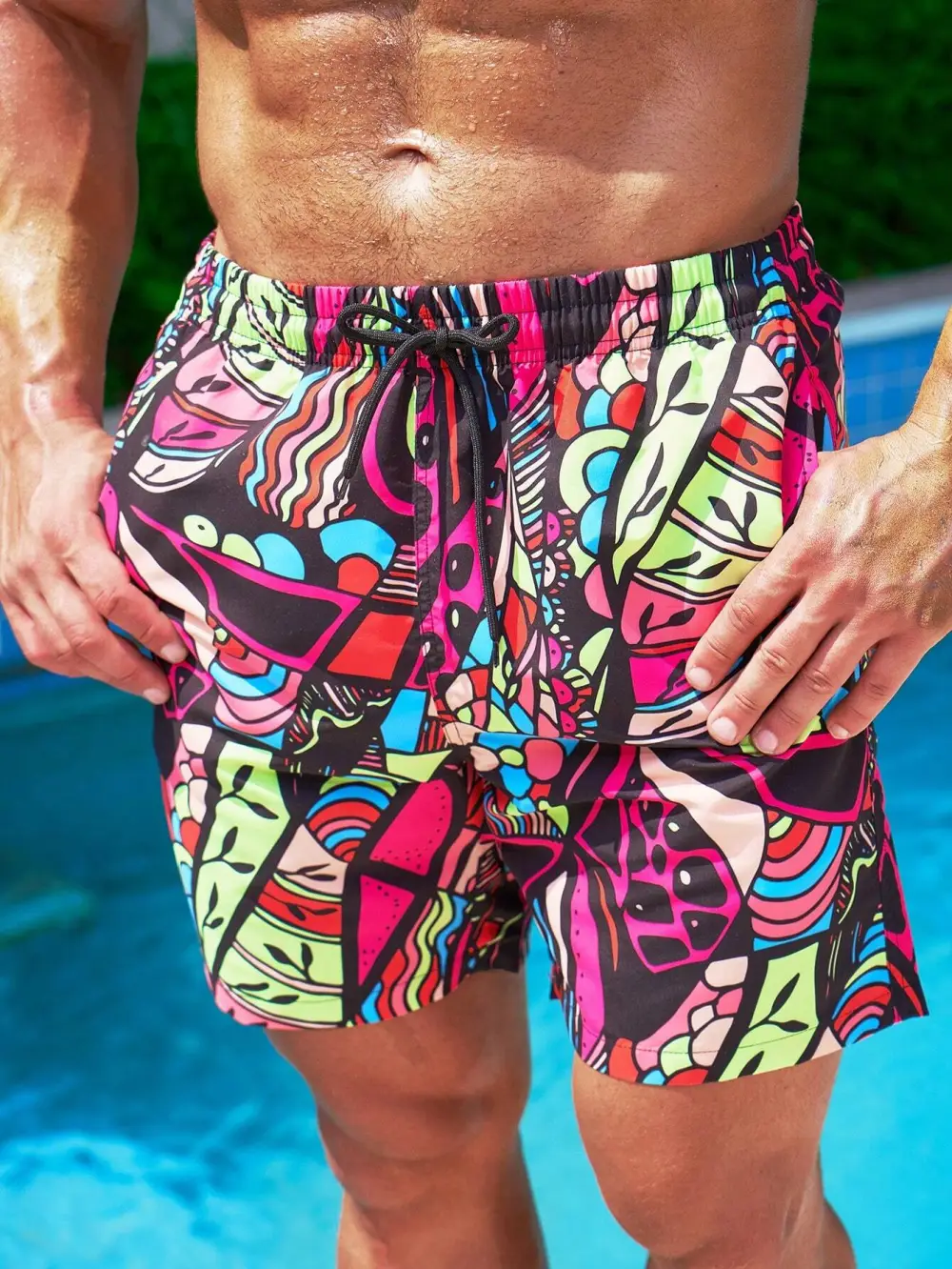 Men's Patterned Drawstring Swim Trunks