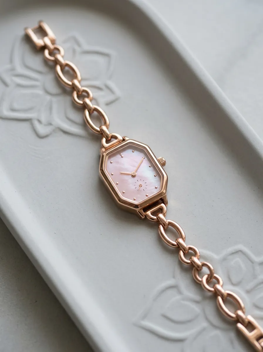 Rose Gold Octagonal Mother-of-pearl Link Watch
