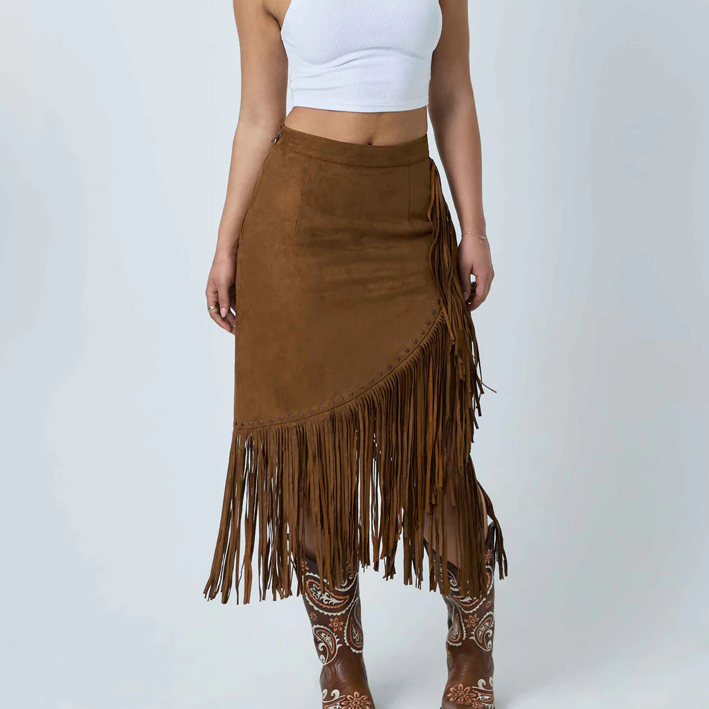 Women's Suede Fringe Skirt