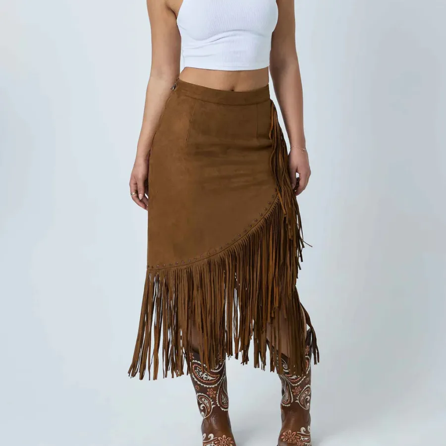 Women's Suede Fringe Skirt