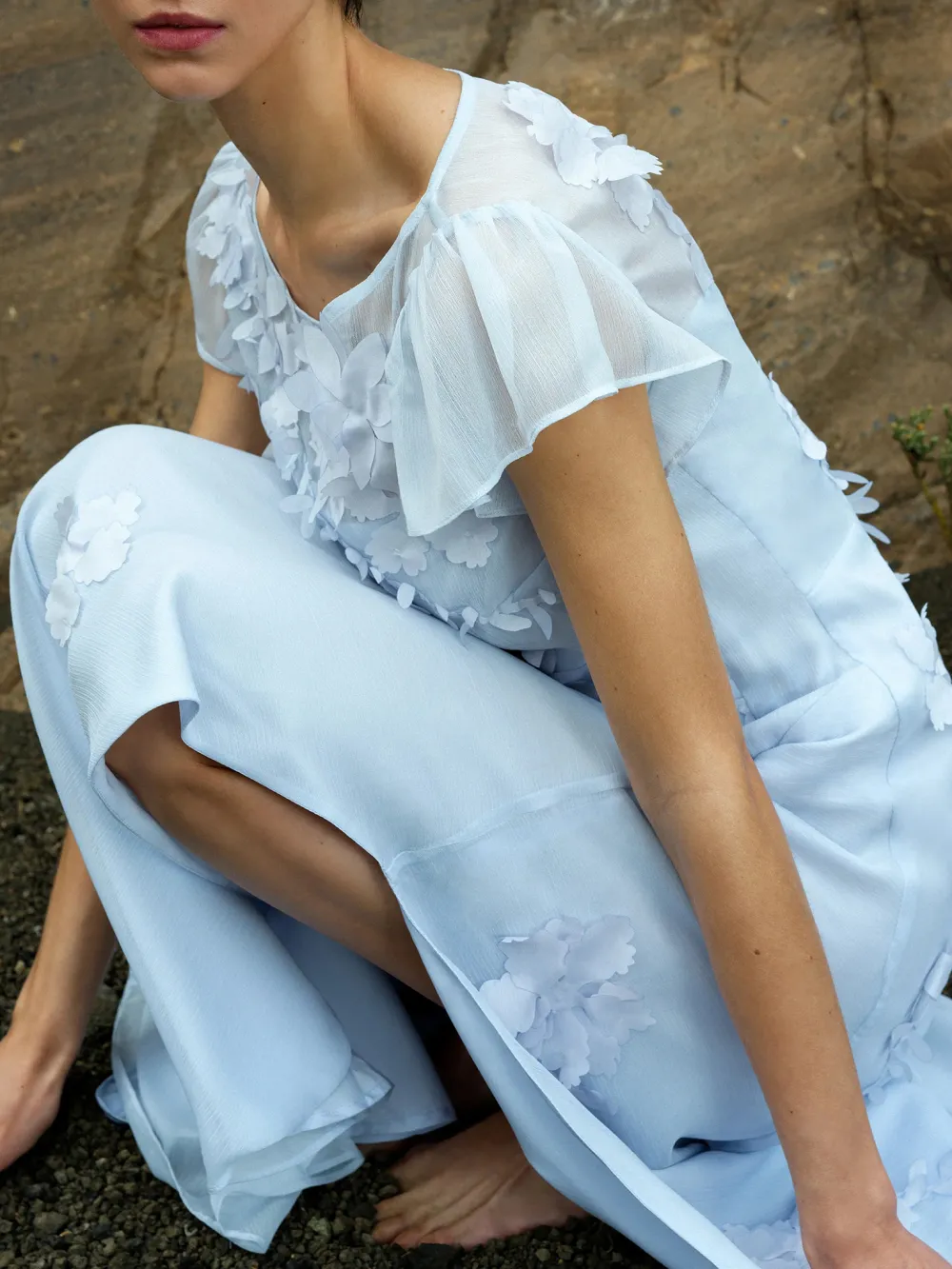 Elegant Chiffon 3D Floral Dress