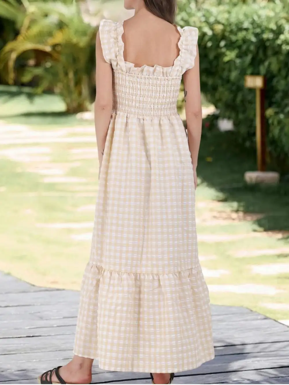 Plaid Ruffle Sleeveless Midi Dress