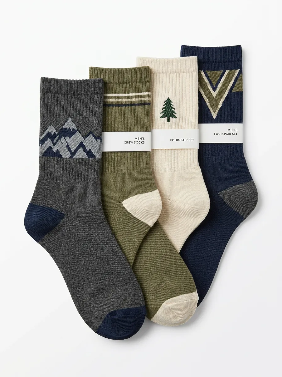 Essential Crew Printed Profile Men's Four Pair Socks