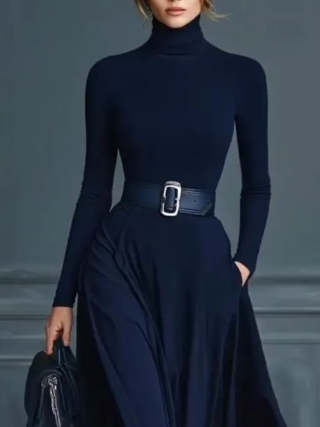 Minimalist High Neck Sleeved Maxi Dress