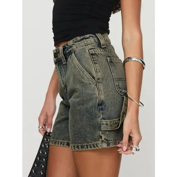 Washed High Rise Denim Shorts