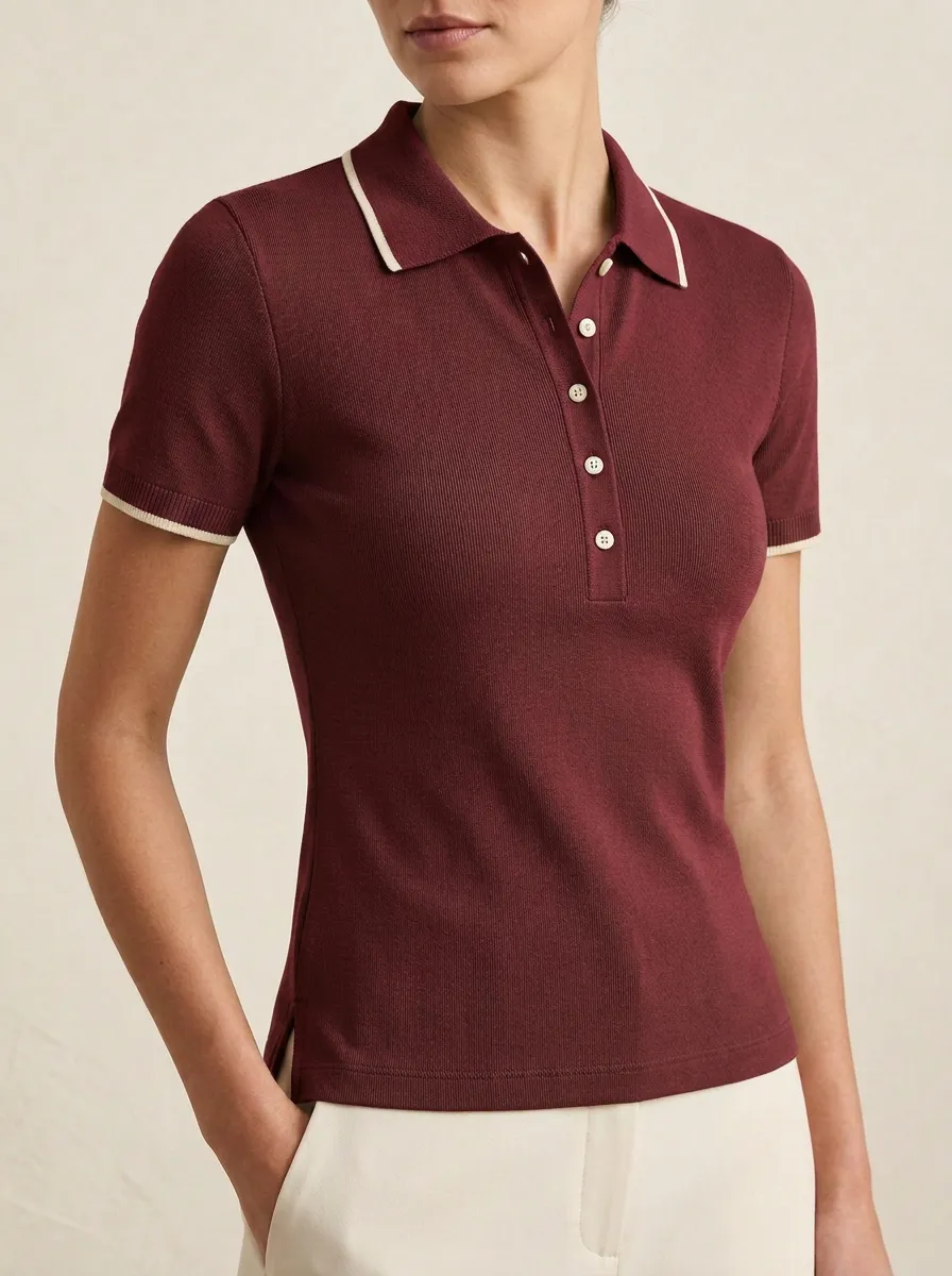 Women's Weekend Ribbed Contrast-Trim Polo Shirt