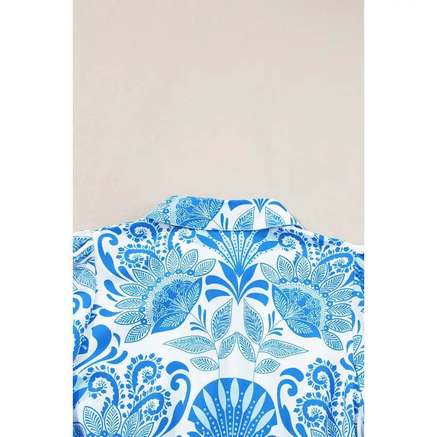 Sky Retro Print Drawstring Waist Ruffled Mini Dress
