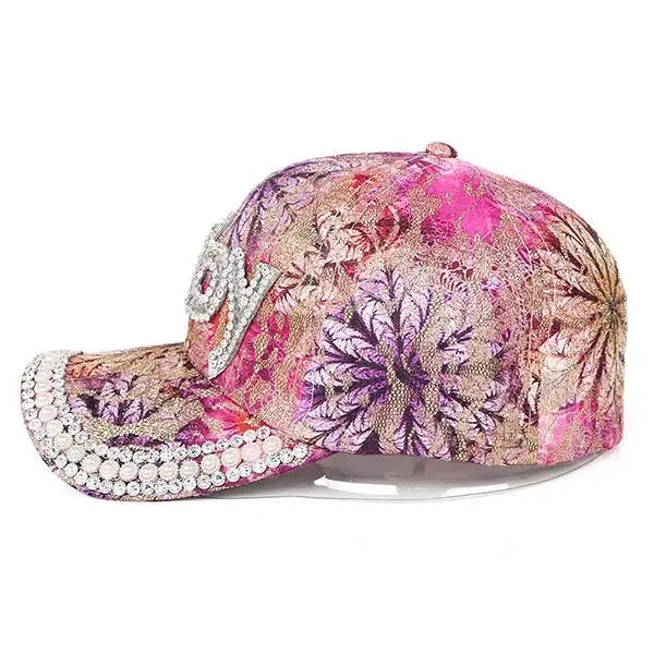Women'S Colorful Rhinestone Print Floral Baseball Cap 64634191C