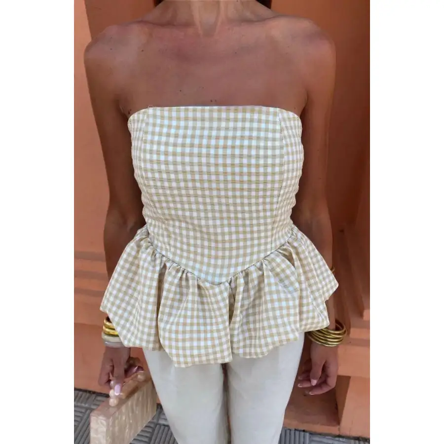 Smocked Back Bubble Hem Tube Top